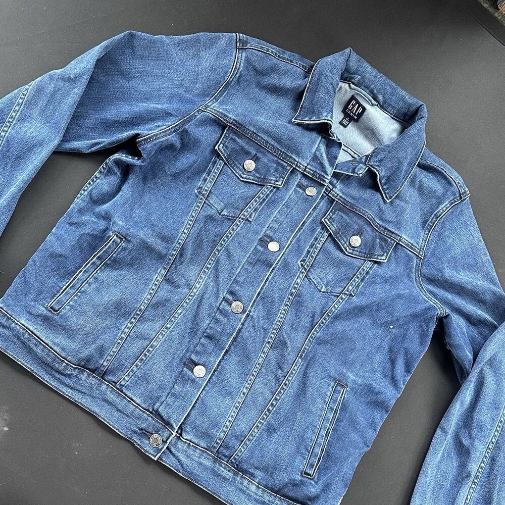 GAP Denim Men’s XL Tall Blue Stretch Jean Trucker Jacket Button Front